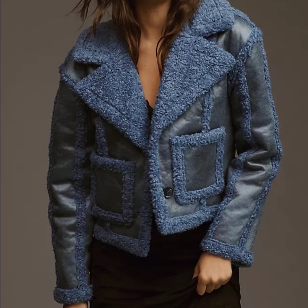 7 FOR ALL MANKIND Blue Faux Cropped Jacket XS NWT